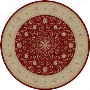  Kashmir Wilton Woven Red / Ivory Oriental Round Rug Size 