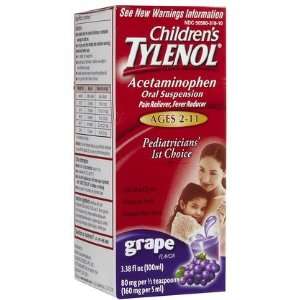 Childrens Tylenol Fever Reducer & Pain Reliever, Ages 2 11 Grape 3.38 