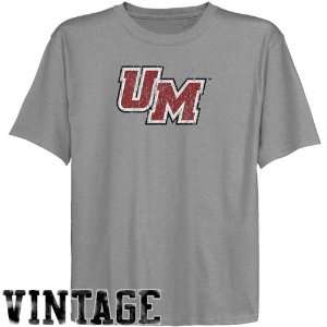 NCAA UMass Minutemen Youth Ash Distressed Logo Vintage T shirt  