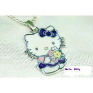  Hello Kitty In Violet Dress Holding Flowers Charm Necklace 