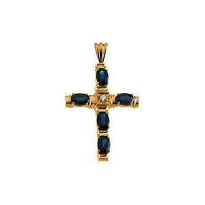   Gold 32.50X24.00 Mm Cross Pendant With Sapphire And Diamond Jewelry