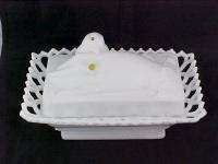 1889 ATTERBURY HAND & DOVE Covered DISH Opaque White Glass  