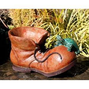  Giant 12 Brown Shoe Planter with Green Turtle