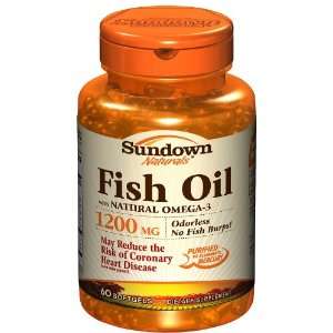  Sundown Naturals Fish Oil, 1200 mg, Softgels, 60 ct 