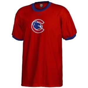  Nike Chicago Cubs Red Straight Up Ligature Ringer Shirt 