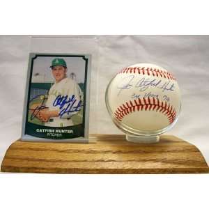 Signed Jim Hunter Baseball   with Catfish Inscription 