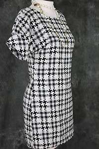  classic black white tweed houndstooth thick wool winter dress S M L