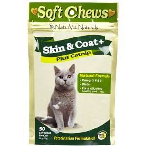  NaturVet Skin & Coat Plus Catnip Soft Chews for Cats, 50 