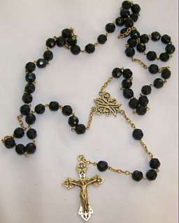 FRENCH GOLD FIX JET MOURNING ROSARY. LEATHER BAG c1900  