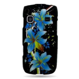 WIRELESS CENTRAL Brand Hard Snap on Shield BLACK With BLUE LILY FLOWER 