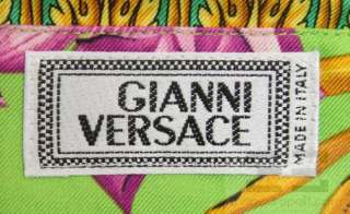   Versace Mens Lime Green & Fuchsia Silk Tropical Buddha Print Shirt Sz