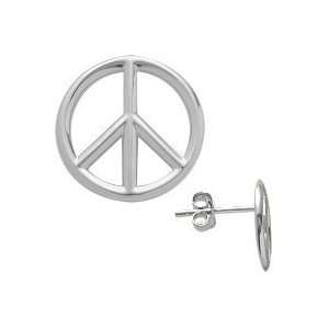    Genuine Sterling Silver Peace Symbol Stud Earrings Jewelry