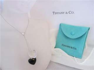 Tiffany & Co. Black Onyx & Crystal Double Heart S/Silver Necklace