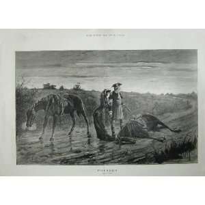   1882 Berkley Fine Art Country Lane Man Woman Horse Gun
