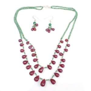  Natural Beautiful Handcrafted Cabochon Emerald & Ruby Drops Beaded 