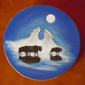 Native American 16 Taos Drum, Cowhide Circular Drum, Prairie Moon 