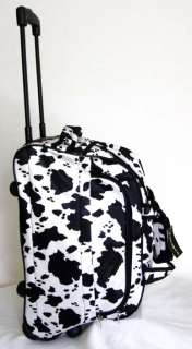   Tote Bag Rolling Luggage Case Wheel Purse Black/White Cow Print  
