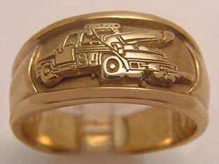UNIQUE CUSTOM SOLID 10k GOLD TOW TRUCK WRECKER RING  