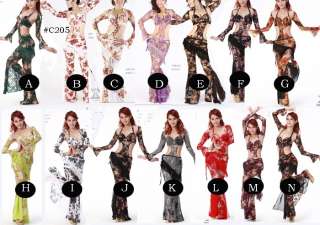 C205 Quality belly dance 4 pics costume bra pants sleeves hip scarf 