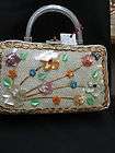   Vintage Lucite & Straw Purse Tropical Florida Flowers made of Shells