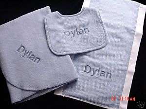 New personalized baby blanket gingham bib burp gift set  