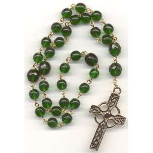 Anglican Rosary   Emerald Czech Glass, Celtic Cross