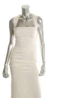 Nicole Miller NEW Lace Trim White Formal Dress Silk Ruched 14  