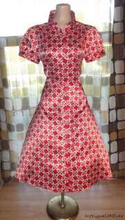 Vintage 80s 50s RED SATIN Full Swing ROCKABILLY Dress ATOMIC Pin Up L 