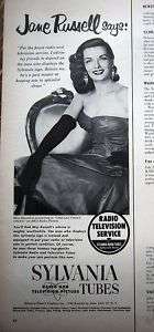 1952 Sylvania Radio TV Tubes Jane Russell Ad  