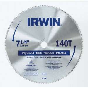 Irwin 21840 7 1/4 Inch 140 Tooth TCG Plywood, OSB, Veneer, and Plastic 