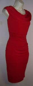 SPENSE Red Stretch Jersey Ruched Draped Neck Cocktail Evening Party 