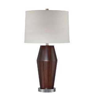  Lamp with Off White Fabric Shade in Dark Wood Finish
