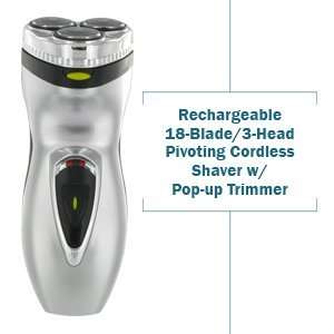   18 Blade/3 Head Pivoting Cordless Shaver w/Pop up Trimmer Electronics