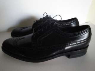 NEW vintage FLORSHEIM Wing Tip Shoes 10 NOS Black Leather Dress 