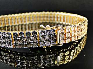 MENS 3 ROW YELLOW GOLD FINISH WITH BLACK WHITE AND YELLOW DIAMOND 