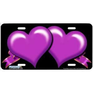 Purple Ribbon Hearts on Black Heart Airbrushed License Plates Car 