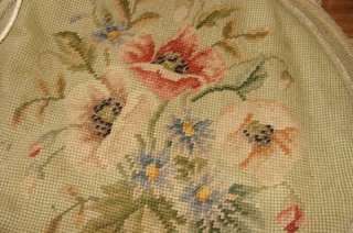 ANTIQUE FLORAL GREEN EMBROIDERY WAS VICTORIAN CHAIR COVER  