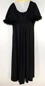 Long Black Floor Length Empire Waist Dress w/ Ostrich Feathers Fan 
