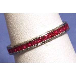  NEW ENGRAVED 18K WHITE GOLD RUBY ETERNITY BAND SIZE 6.5 Jewelry