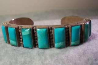Old Sterling Silver 9 Stone Turquoise Bracelet Cuff Signed HEAVY 