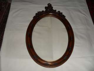 Antique French carved wood oval PICTURE FRAME with ORNAMENT  