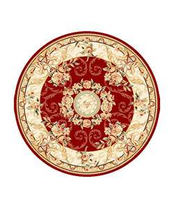   Collection Aubussons Red/ Ivory Rug (8 ft. Round)  