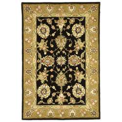   Tabriz Black/ Gold Wool and Silk Rug (4 x 6)  