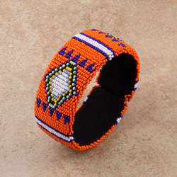 Glass Zulu Beaded Orange Cuff Bracelet (South Africa)  