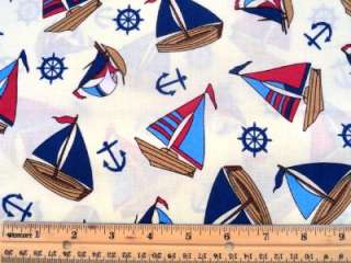 New Sailboats Boats Nautical Anchors Ships Wheel Helm Fabric BTY 