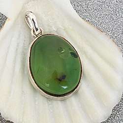   Silver Lime Green Fossilized Amber Pendant (Lithuania)  