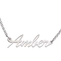 Sterling Silver Amber Script Name Necklace  