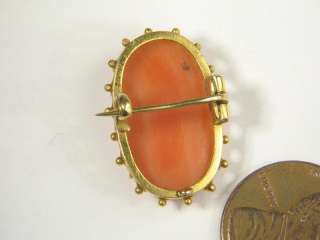 LOVELY ANTIQUE ENGLISH 18K GOLD CORAL CLASSICAL FIGURE CAMEO PIN 