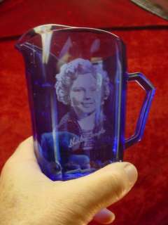Vintage Shirley Temple Cobalt Blue Creamer Milk Sauce Handled Glass 