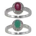 Viducci Sterling Silver Vintage Style Ruby, Emerald and Diamond Ring 